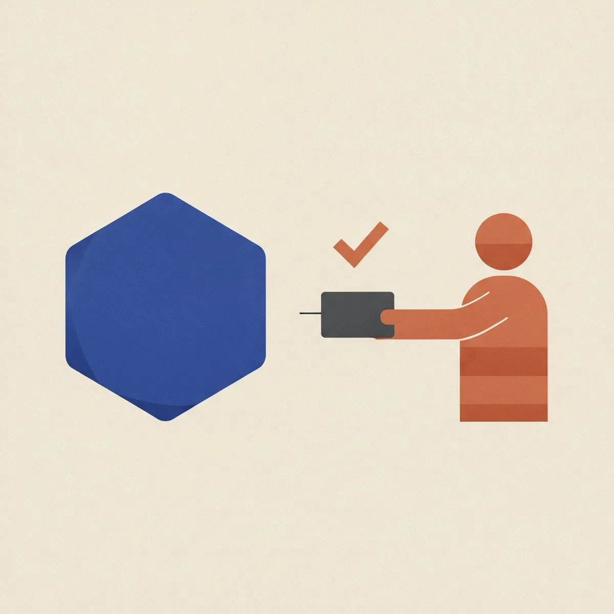 Illustration of an AI agent handing a task card to a person for approval